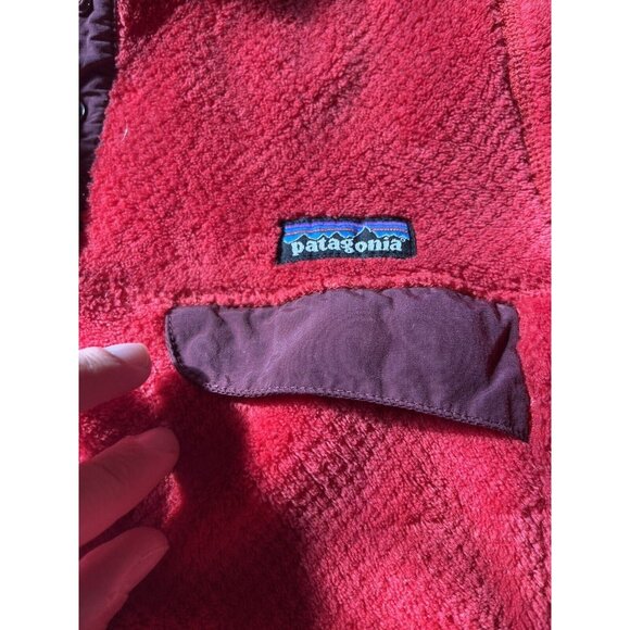 Womens Patagonia Bright Red Polartec Deep Fleece Snap T Pullover Hoodie Small - Picture 8 of 9